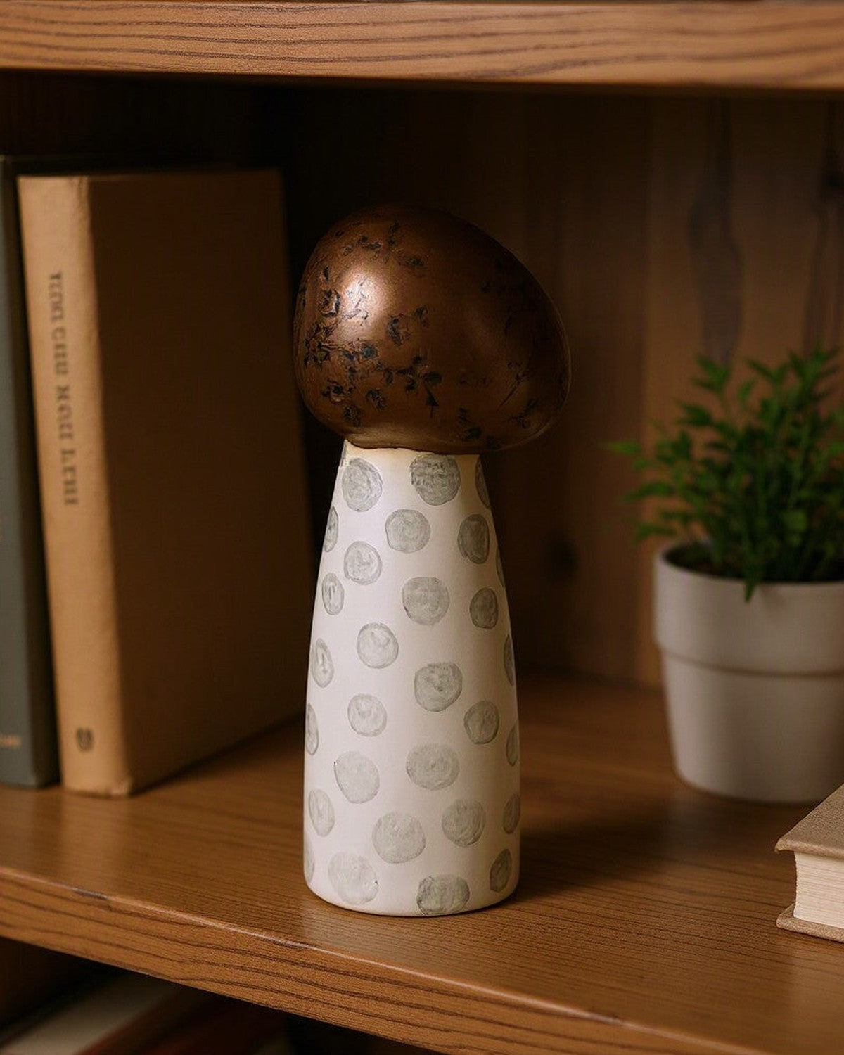 Hand-Painted Mushroom Ceramic Sculpture on a shelf