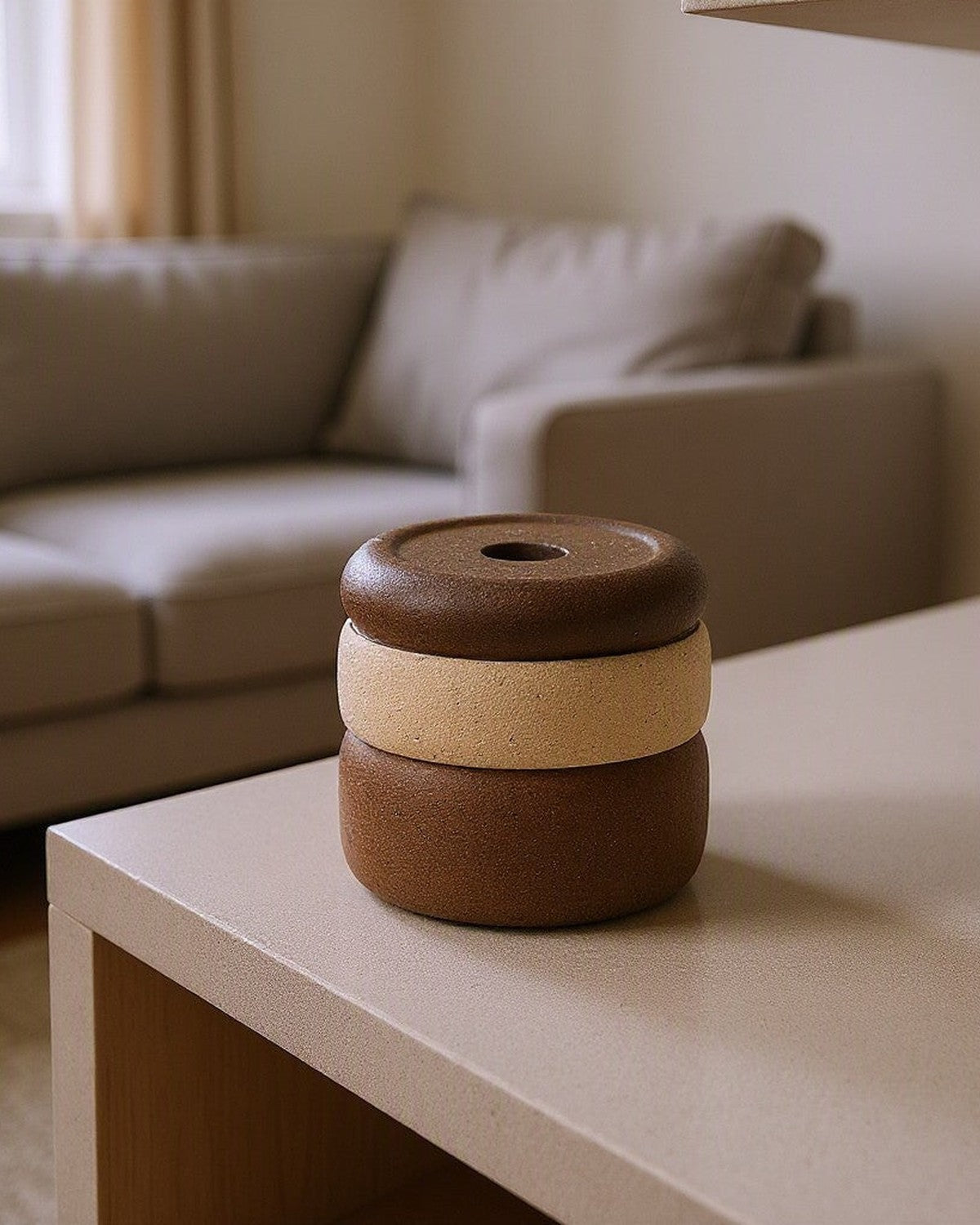 Multicolor Round Ceramic Candlestick styled in a living room