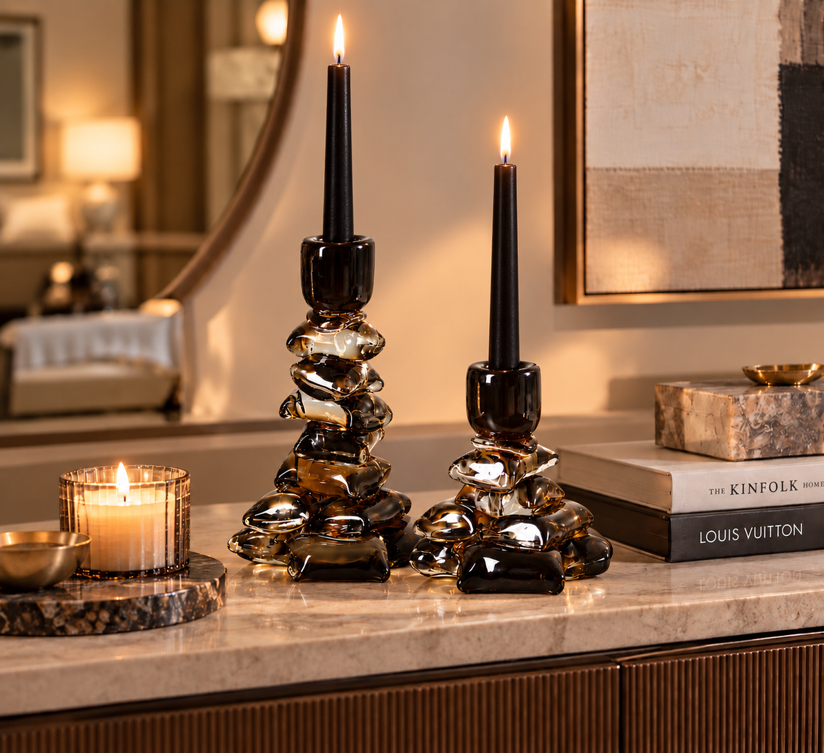 Stacked Green Block Candle Holder, photo 4