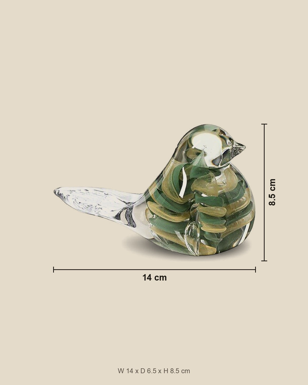 Cascading Bird Glass Ornament shown for scale