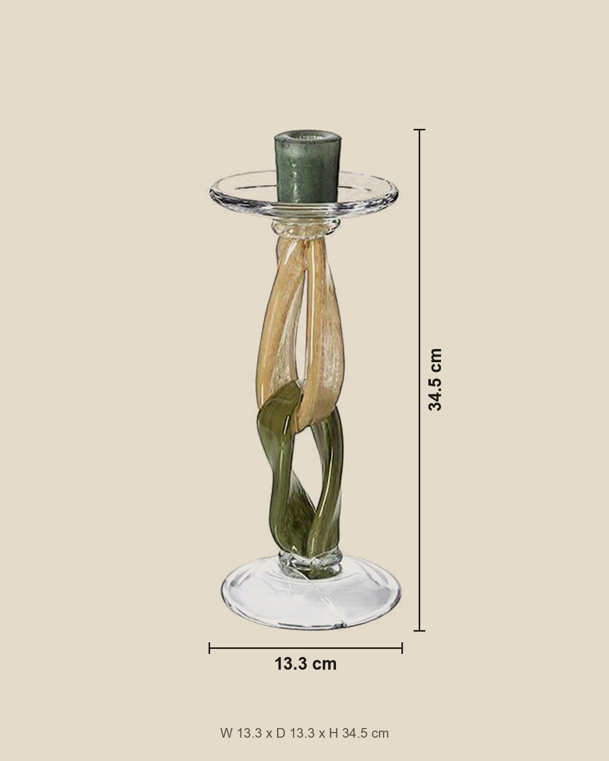 Twig Handmade Glass Candlestick shown for scale