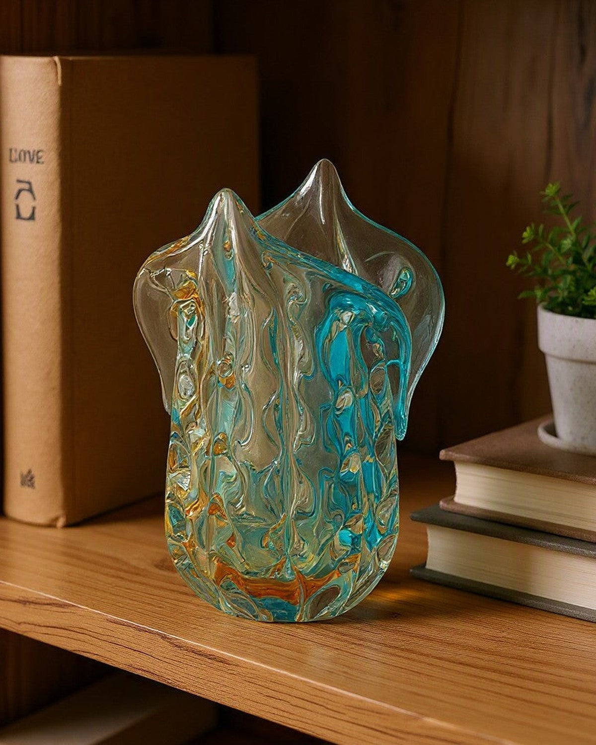 Concave Petal Glass Vase on a shelf