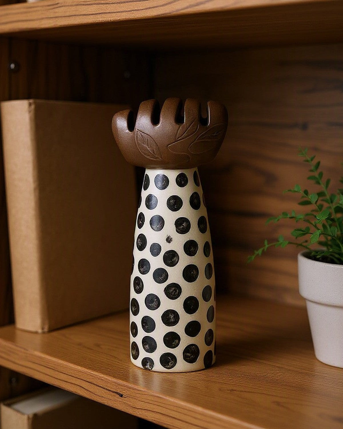 Hand-Painted Mushroom Ceramic Sculpture on a shelf