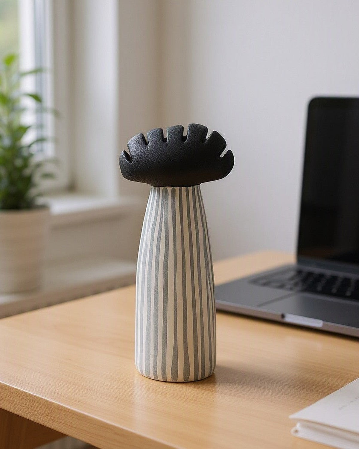 Hand-Painted Mushroom Ceramic Sculpture on a desk