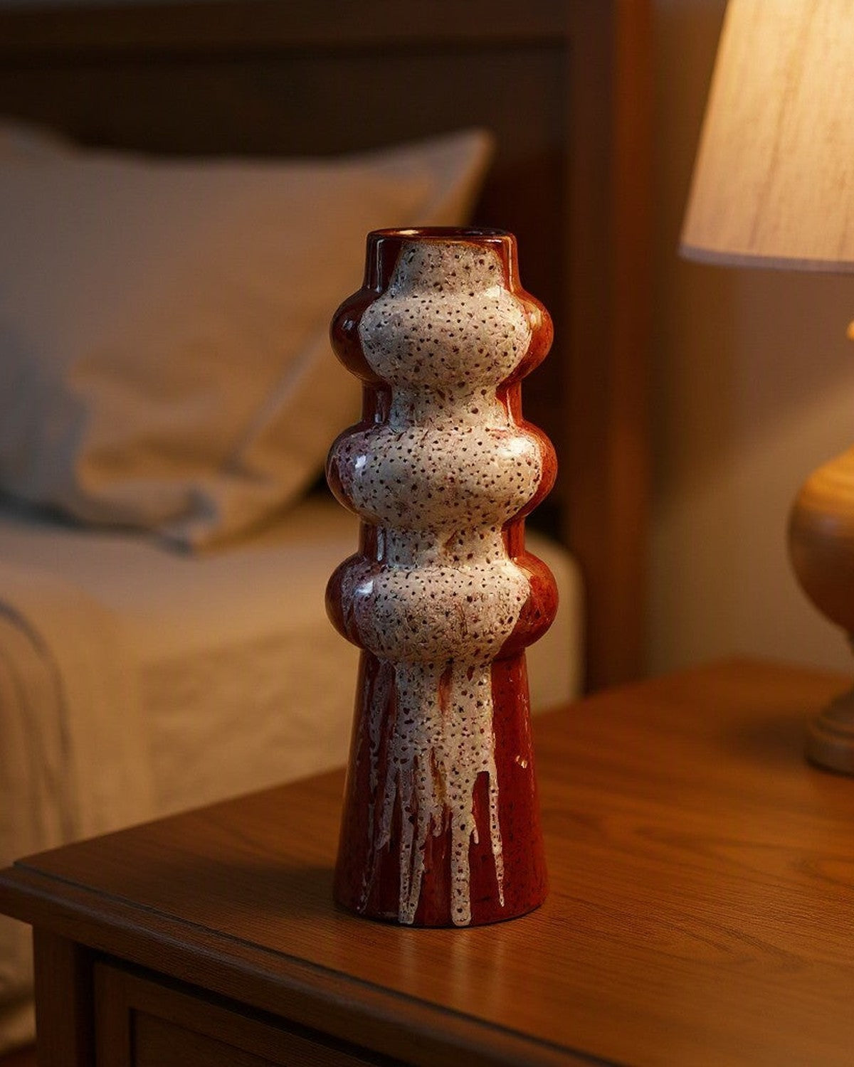 Colorful Splashed Glaze Ceramic Vase styled in a bedroom