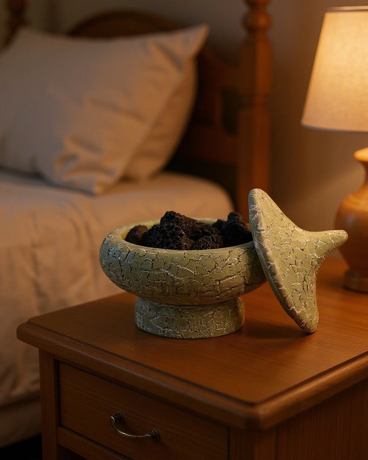 Natural Cracked Scent Stone Diffuser styled in a bedroom