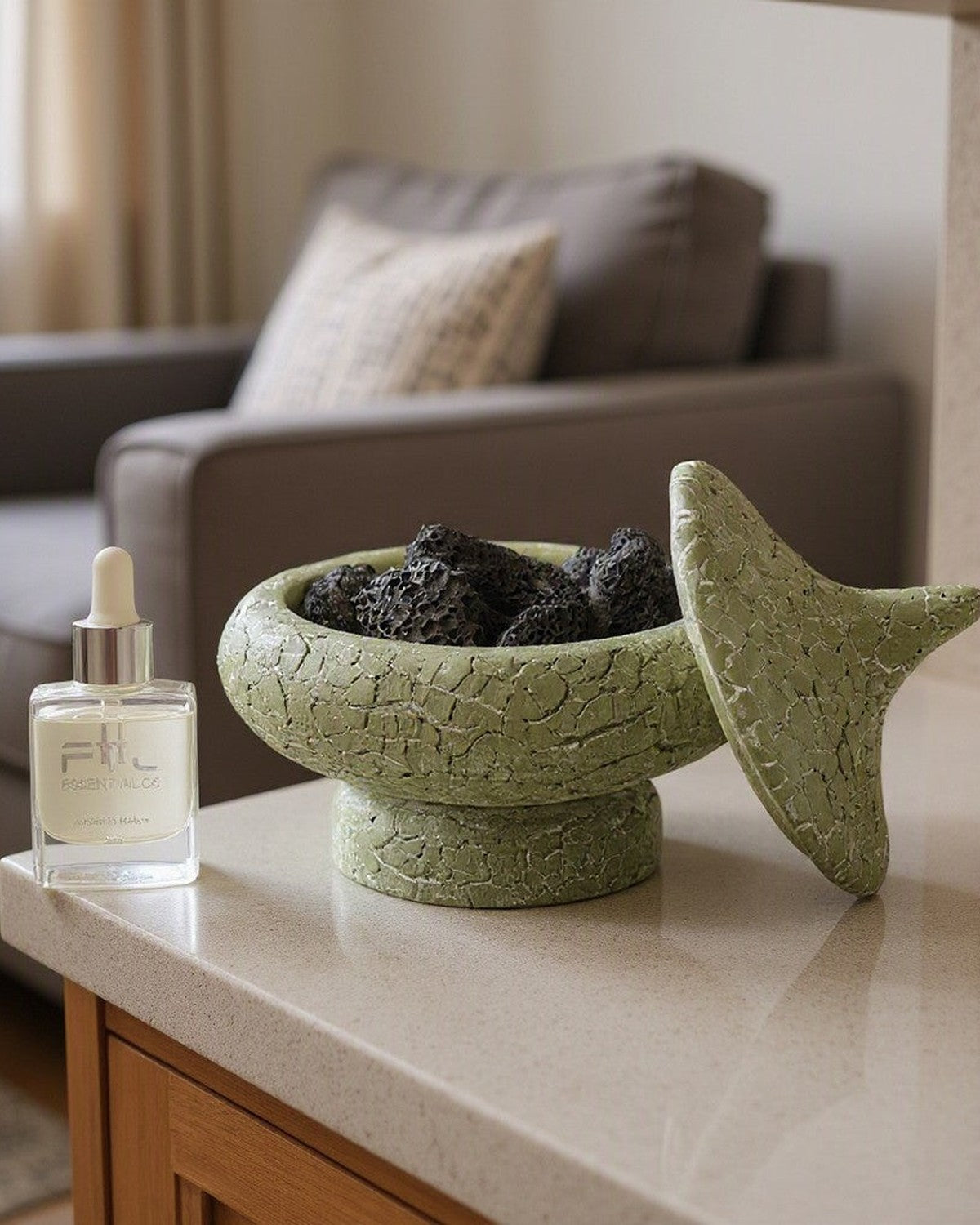 Natural Cracked Scent Stone Diffuser styled in a living room
