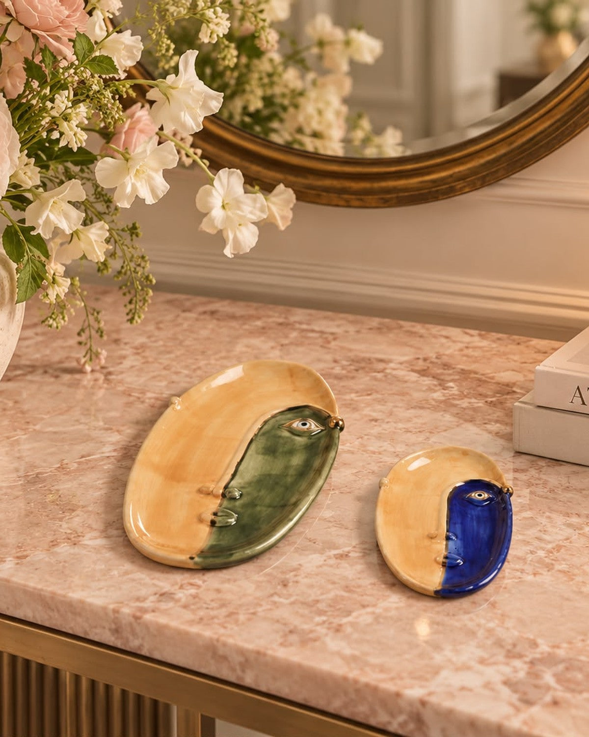 Abstract Face Ceramic Wall Plate (Set of 2)