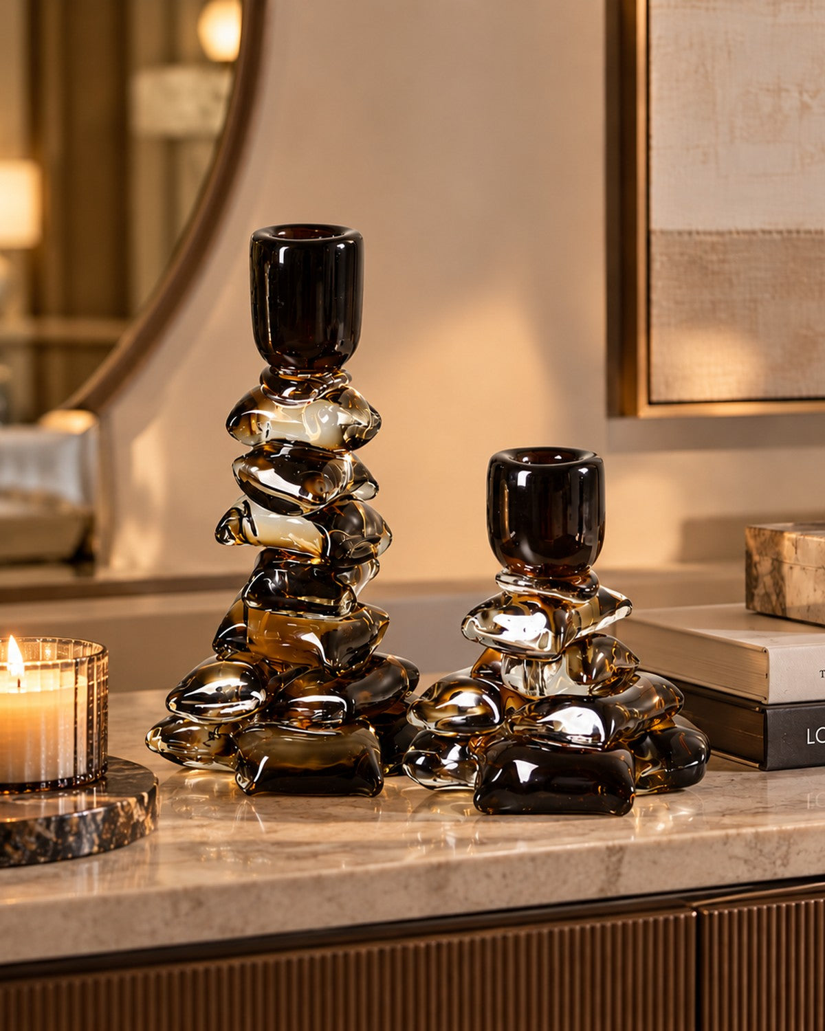 Stacked Green Block Candle Holder, photo 3