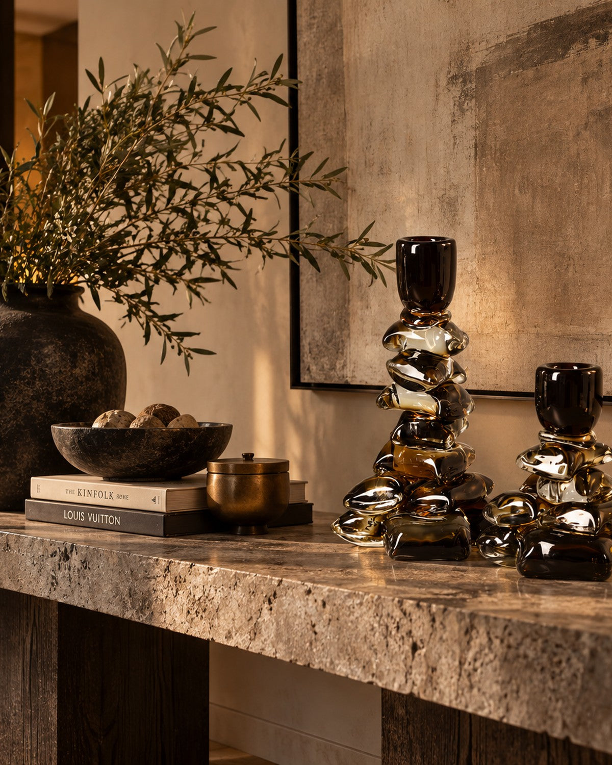 Stacked Green Block Candle Holder, photo 2