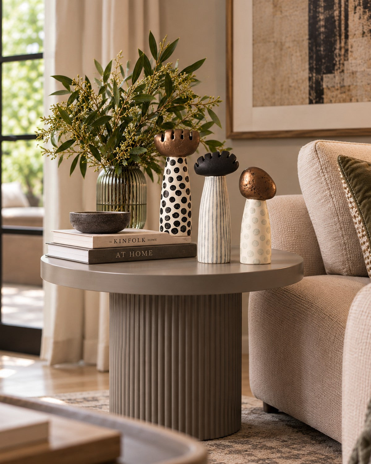 table with books and plants