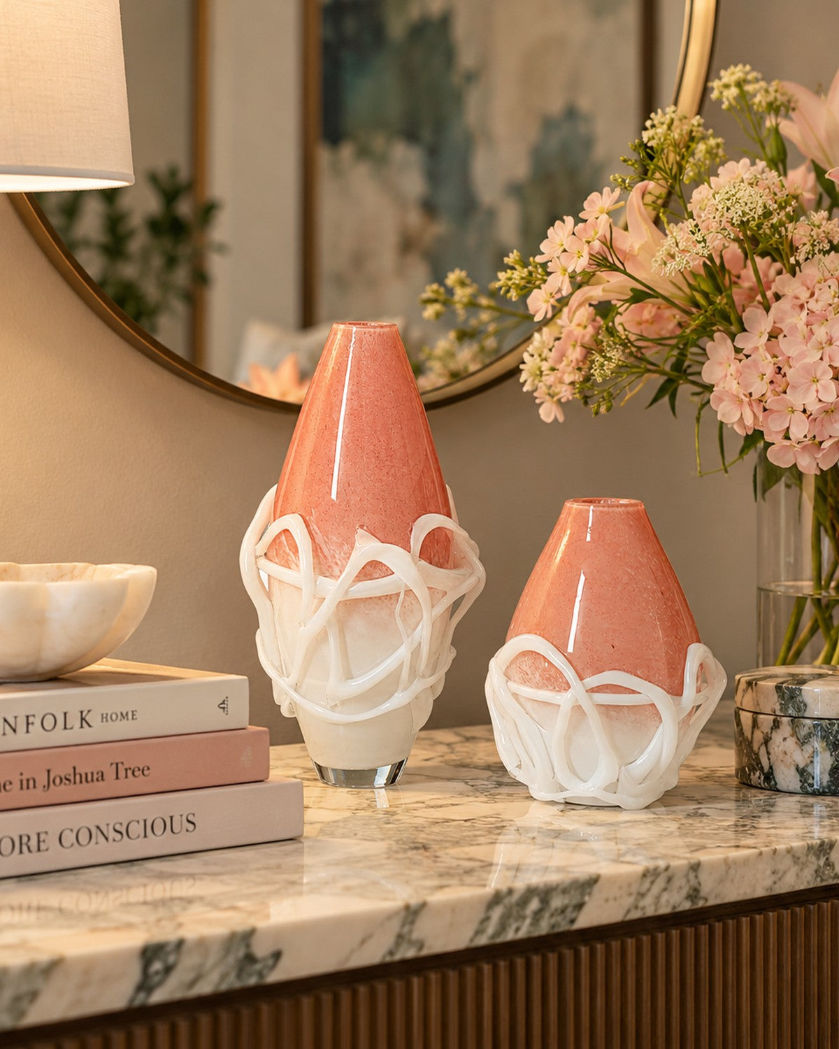 White & Orange Veined Glass Vase, photo 5