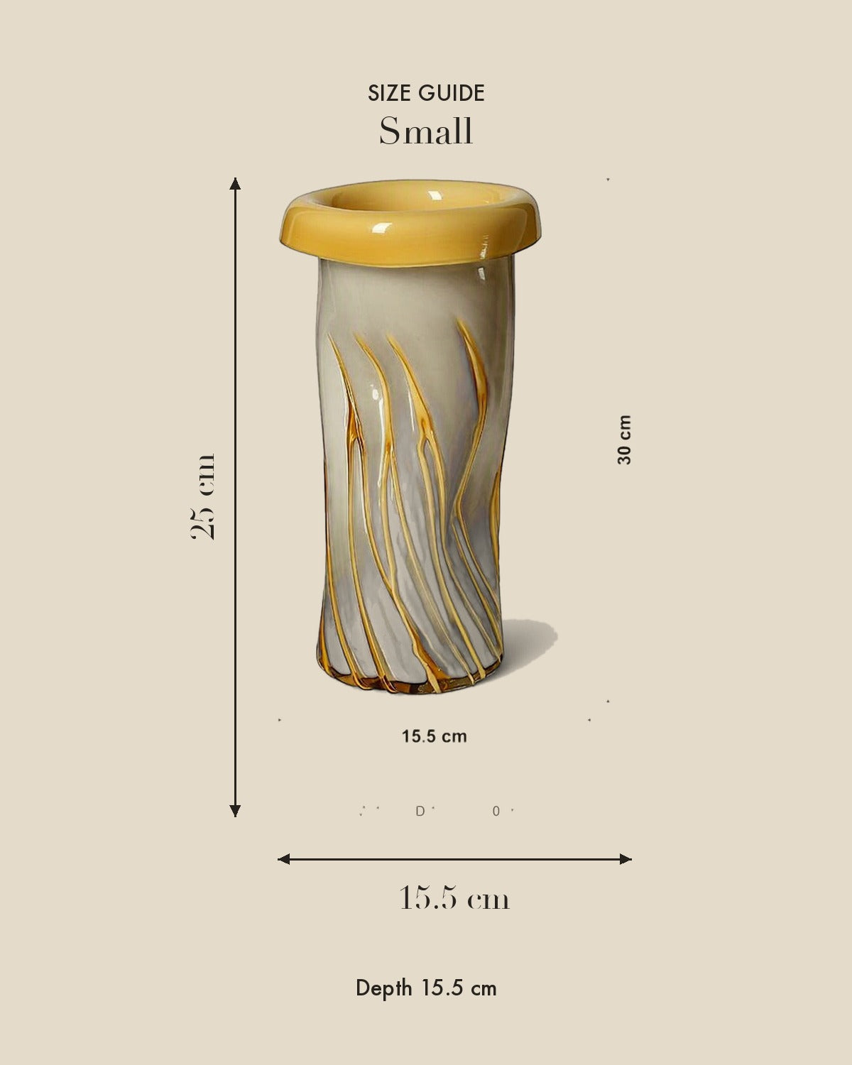 Curled Mouth Yellow-Striped Vase — Small size guide