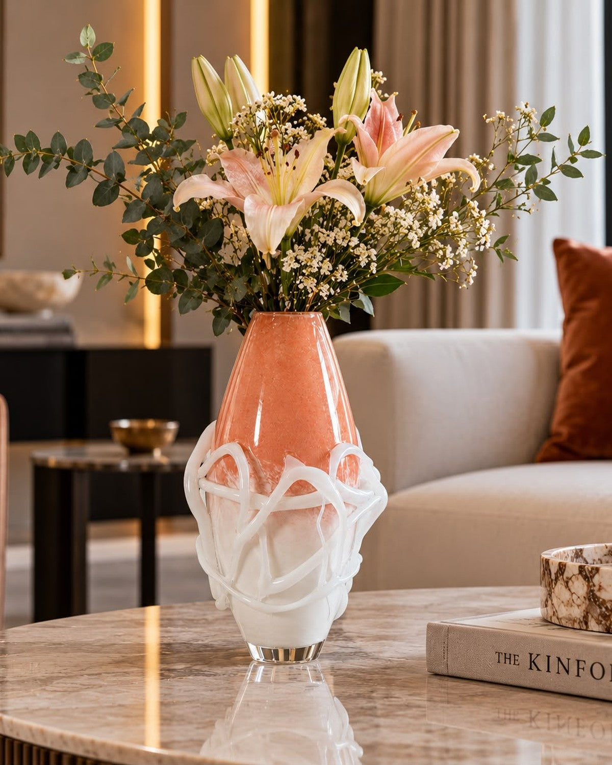 White & Orange Veined Glass Vase, photo 8