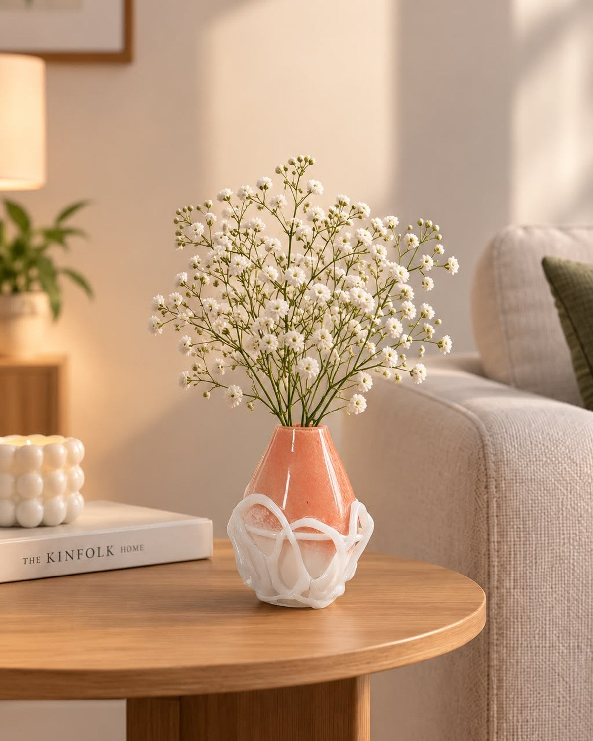 White & Orange Veined Glass Vase, photo 3