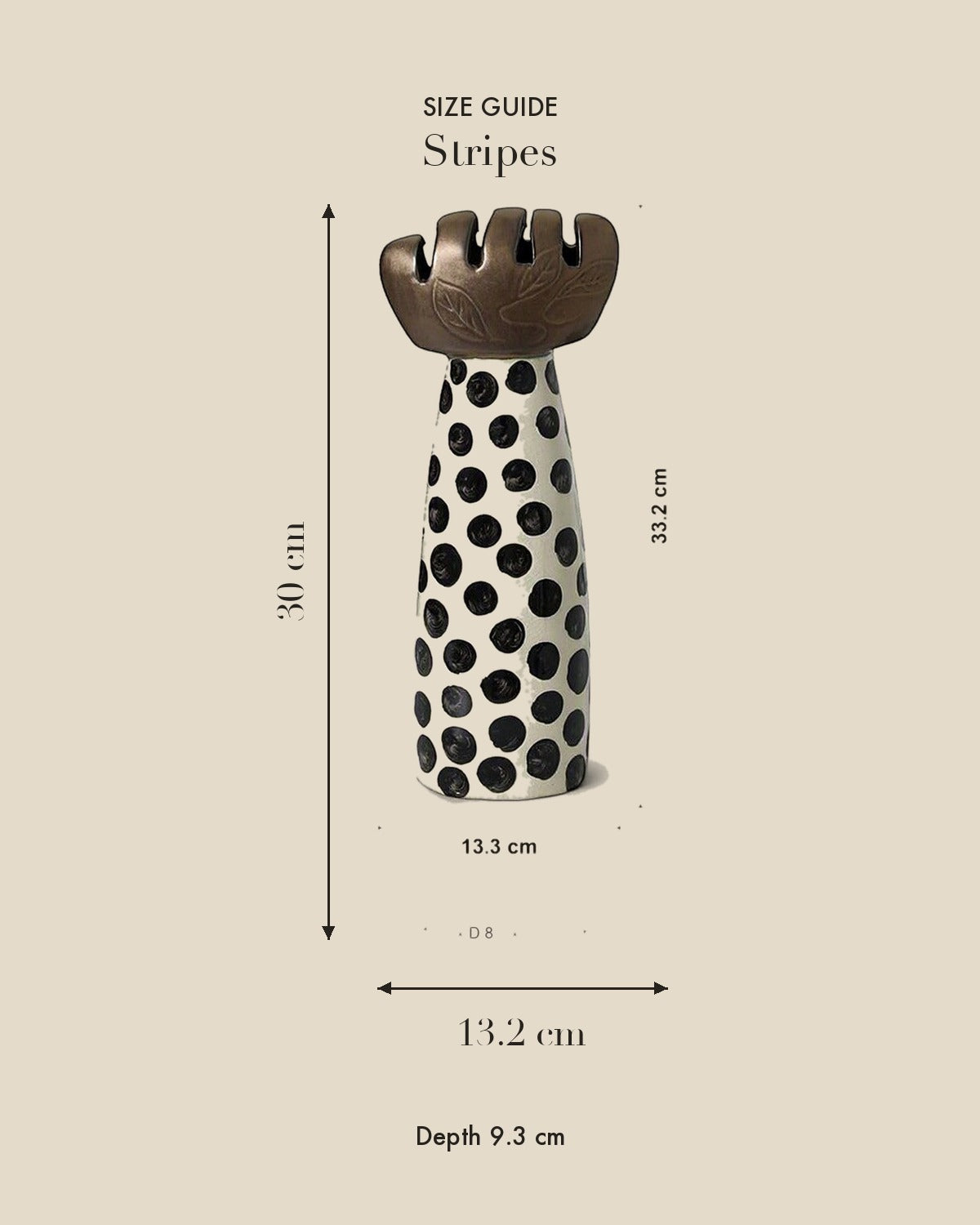 Hand-Painted Mushroom Ceramic Sculpture — Stripes size guide