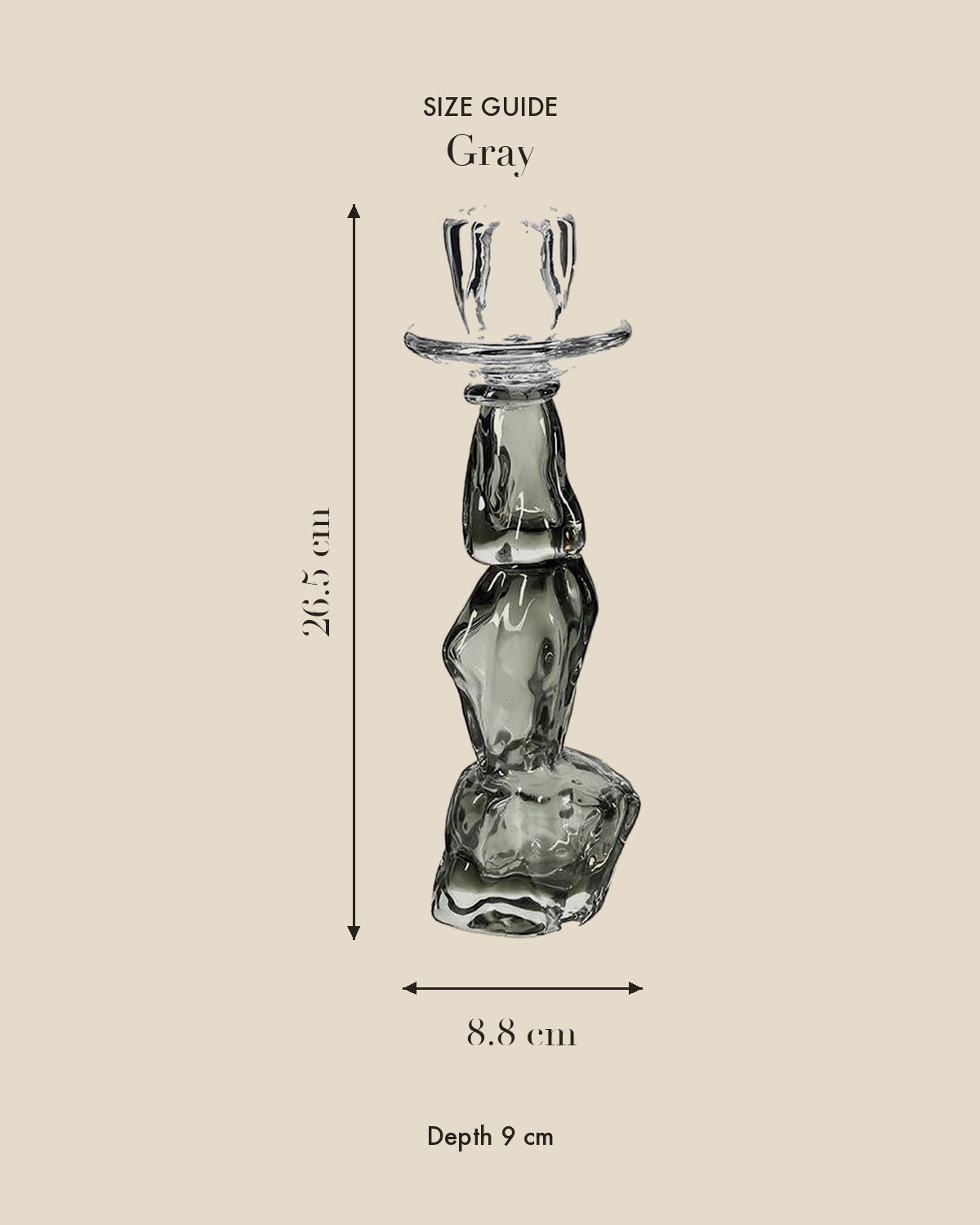 Shadow Handmade Glass Candle Holder — Gray size guide